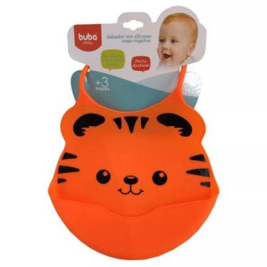 Imagem de Babador Silicone Com Pega Migalhas Tigre Laranja Buba