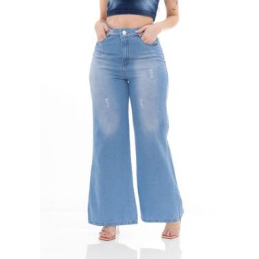 Imagem de Calça jeans Feminina  wide leg básica Pantalona jeans - lilih-leon, Az