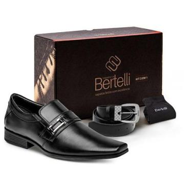 Imagem de Sapato Bertelli Malbec Kit com Cinto e Meias 70183 Preto, Preto, 40