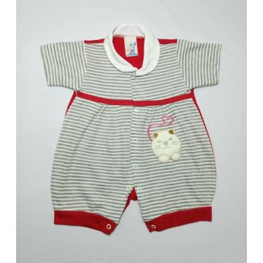 Imagem de Macacão Curto em Malha com Bordado de Gatinha - Nethuno Baby, Vermelho