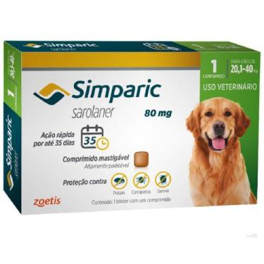 Imagem de Medicamento Veterinário Simparic 80mg para cães 20,1-40 kg 1 comprimid
