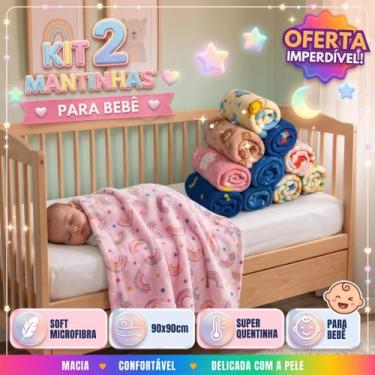 Imagem de Kit 2 Manta Cobertor De Bebê Estampada Menina e Menino Cobertinha De B