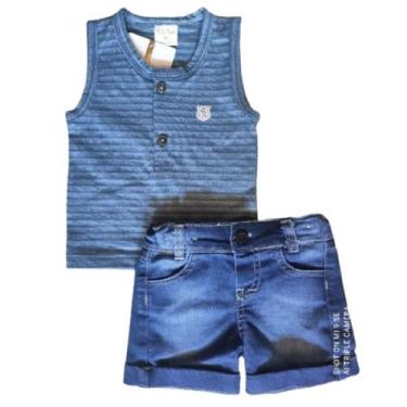 Imagem de Conjunto bebê verão short jeans e regata moda bebê - Bela fase, Azul, 
