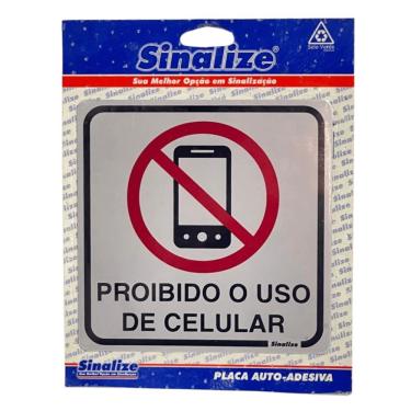 Imagem de Placa de Sinalização Proibido Uso de Celular Auto-Adesiva 15x15cm Sinalize