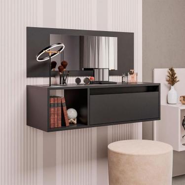 Imagem de Penteadeira Camarim Potaro G96 com Nicho Decorativo e Espelho MDF-MDP Preto Gran Belo