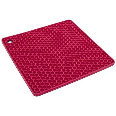 Imagem de Descanso de Panela Quadrado Euro em Silicone Resistente a 220 graus C com Estampa Colmeia para Cozinha Vermelho Euro