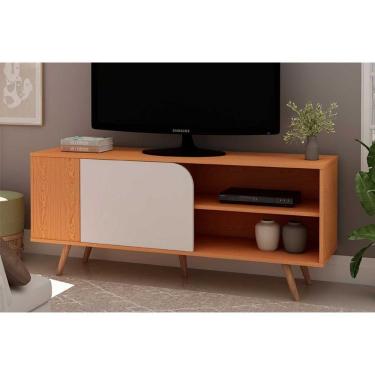 Imagem de Rack Bancada para TV Orlando 40" 140CM MDP com Porta de Correr Cinamomo-Off White Genialflex Móveis