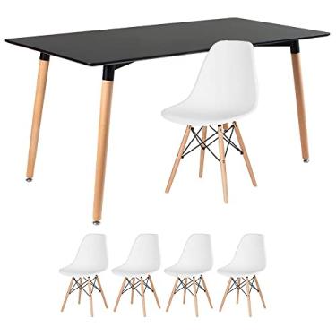 Imagem de Loft7, Kit Mesa de jantar retangular Eames 80 x 160 cm preto + 4 cadeiras Eiffel Dsw Branco