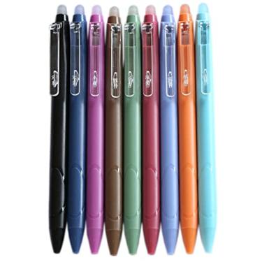 Imagem de GANSSIA Canetas de tinta gel apagáveis vintage de 9 cores com ponta de 0,5 mm, caneta de gel apagável retrátil para escrever, desenhar, colorir, pacote com 9 peças (a cor da tinta é mais leve do que a tinta de caneta de gel normal)