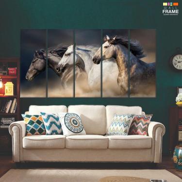 Imagem de Quadro Decorativo 3 Cavalos 5 peças 140x65