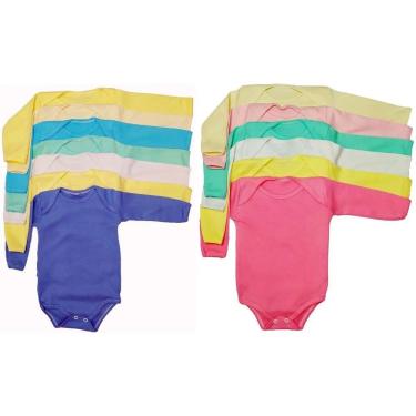 Imagem de Kit Roupa Bebê 10 Body Manga Longa Liso Suedine Atacado