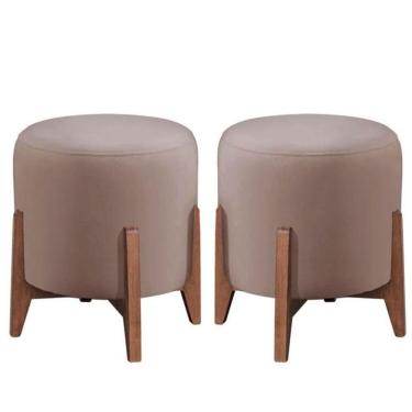 Imagem de Kit 2 Puff Decorativos Recepção Redondo Helena Veludo Rosê