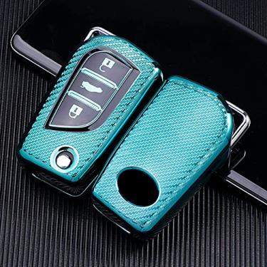 Imagem de CSHU TPU masculino feminino porta-chaves do carro capa porta-chaves anel porta-chaves, adequado para Toyota Auris Corolla Avensis Verso Yaris Aygo Scion TC IM Camry RAV4, verde