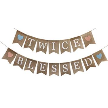 Imagem de Faixa rústica abençoada duas vezes de aniagem, chá de bebê gêmeos revelam suprimentos e decorações de festa, adereço para foto de gravidez, enfeites para meninos gêmeos meninas para decoração de quarto de noite
