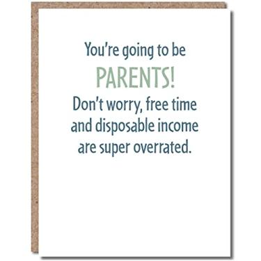 Imagem de Novo cartão de bebê, cartão de chá de bebê, festa de revelação de gênero, pais esperados, parabéns por gravidez, cartão único de 11,5 x 14,5 cm com envelope, em branco dentro, você vai ser pais da Modern Wit