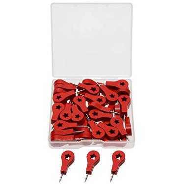Imagem de Tupalizy Creative Wood Push Pins Decorative Map Thumb Tacks for Travel Hanging Art Picture Photo Tapestry Painting Bulletin Cork Board Cubicle Wall DIY Craft Home School Office Use, Red Star, 40pcs