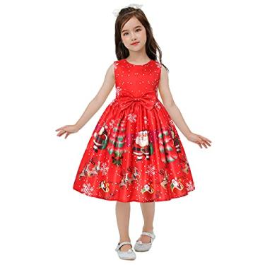 Imagem de Mercatoo Vestido de festa de Natal para dança infantil princesa vestido de concurso de Natal para meninas fantasia infantil vestido e saia roupas infantis, Vermelho, 3-4 Anos