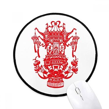 Imagem de DIYthinker Lanterna chinesa vermelha padrão lótus mouse pad desktop escritório tapete redondo para computador