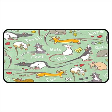 Imagem de Tapetes de chão de cozinha bonitos dos desenhos animados ratos verde rato padrão de dentes tapetes e tapetes antiderrapante tapete de cozinha tapetes laváveis para chão de cozinha escritório em casa pia lavanderia interior ao ar livre 40x20 polegadas