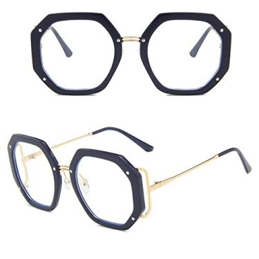 Imagem de Óculos de Sol Quadrados Grandes para Mulheres Óculos de Sol Polígono para Senhoras Óculos de Luz Anti Azul, 9, Com a Caixa