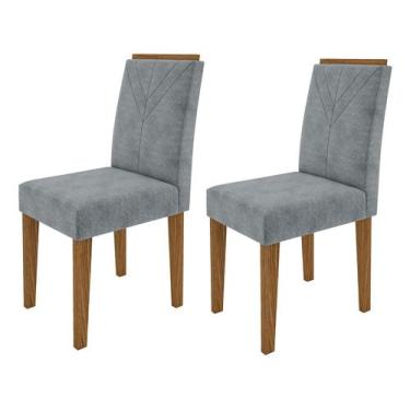 Imagem de Kit Com 2 Cadeiras Estofadas Amanda Cor Ype Com Tecido Suede Pena Azul