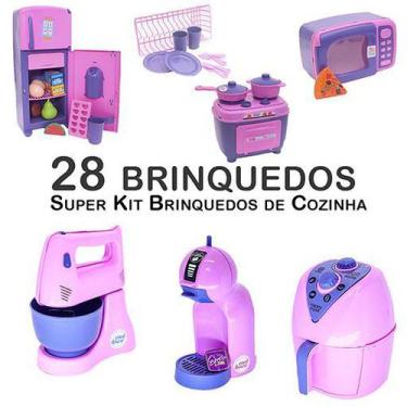 Imagem de Kit Infantil Cozinha Geladeira Fogão Microondas Panela 28P - Altimar