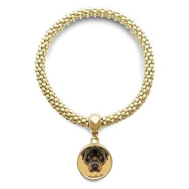 Imagem de DIYthinker Pulseira dourada preta com pingente redondo Rottweiler para cães e animais de estimação