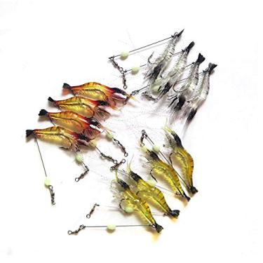 Imagem de Pacote 12 Iscas Artificiais Camarão de Silicone 7,5cm 6,6 gramas com Anzol 6/0 Pesca Esportiva Tucunaré Robalo Black Bass Dourado Outlet Top