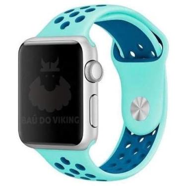 Imagem de Pulseira Silicone Furos, compatível com Apple Watch (Turquesa Azul, 42/44/45 Grande)