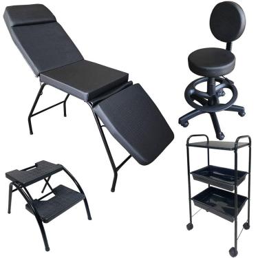 Imagem de Kit Estética Maca 3 pos Mocho Escada e Carrinho Preto Facto