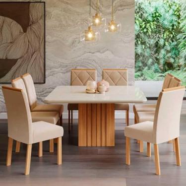 Imagem de Mesa para Sala De Jantar Ana 130 X 130 cm e 8 Cadeiras Fernanda Cimol Nature/offwhite/madeira/nude