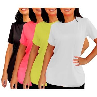 Imagem de Kit 4 Camisetas Longline Feminina Cobre Bumbum Dryfit Moda Fitness Treino Academia Funcional Crossfit (P, Preto-Branco-Pink-LIma)