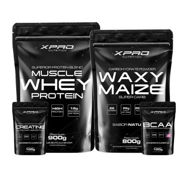 Imagem de Kit Whey Protein Muscle Whey 900g + Creatina 100g + bcaa 100g + Waxy Maize 800g - xpro Nutrition