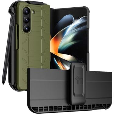 Imagem de Capa com clipe e compartimento para caneta S para Galaxy Z Fold 5 5G, capa tática Nakedcellphone e suporte de coldre de quadril para cinto personalizado combo de visualização para telefone Samsung Z