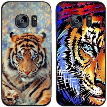 Imagem de 2 peças coruja lobo leão tigre gato pilha golfinhos pug husky cão dinossauro panda capa de telefone traseira gel TPU para Samsung Galaxy S6 Edge (tigre)
