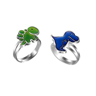 Imagem de Fuqimanman2020 Conjunto de 2 anéis de dinossauro de humor que mudam de cor, sensação de emoção, temperatura, anel de dedo ajustável para mulheres, meninos, meninas, animais, joias divertidas, Metal não precioso, Liga metálica.