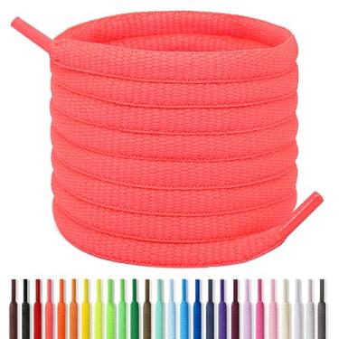 Imagem de Handshop Cadarços atléticos ovais de 1/4" 60-182 cm em 22 cores meio redondas, Rosa neon, 57 inch (145cm)