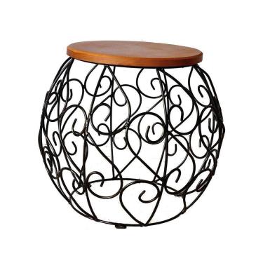 Imagem de Banco Banquinho Barril Arabesco Rustico Artesanal Ferro E Madeira