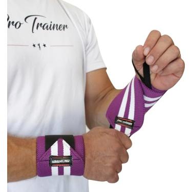 Imagem de Munhequeira Elástica proteção punho Cross Powerlifting Lpo Pulso Levantamento de Peso Musculação (Roxo com Branco, E 8mm)