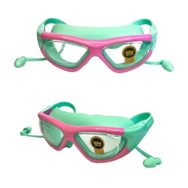 Imagem de Óculos de Natação Infantil de Silicone com Protetor de Ouvido Auricular Diversas Cores (Verde e Rosa)