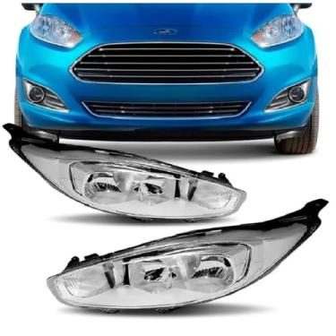 Imagem de Par Farol Dianteiro New Fiesta 2014 2015 2016 2017 2018 2019 Cromado