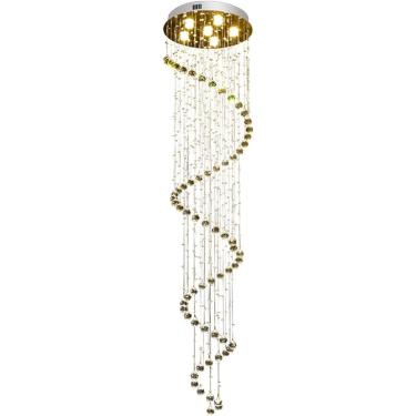 Imagem de Lustre longo em espiral com escada dupla, led redondo, engenharia de hotel, villa, jantar de cristal, decoração, pingente
