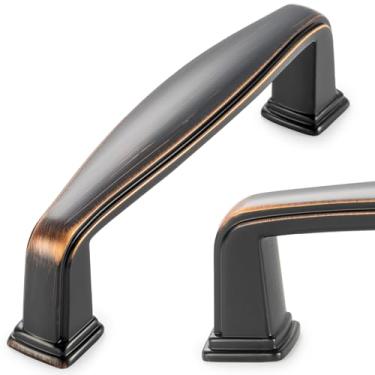 Imagem de KOOFIZO Pacote com 10 puxadores de armário de cozinha bronze polido a óleo de 7,6 cm puxadores de armário de bronze polido ferragens para armários de cozinha 1817 gaveta cômoda armário quarto