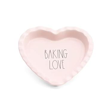 Imagem de Rae Dunn Assadeira de coração "Baking Love" rosa de cerâmica