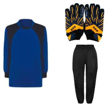 Imagem de Kit de Goleiro Infantil Camisa + Calça Acolchoada + Luva  - TRB, Royal