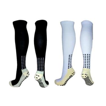 Imagem de Kit 2 Pares Meia Meião Antiderrapante Para Futebol Cano Longo Alto - B