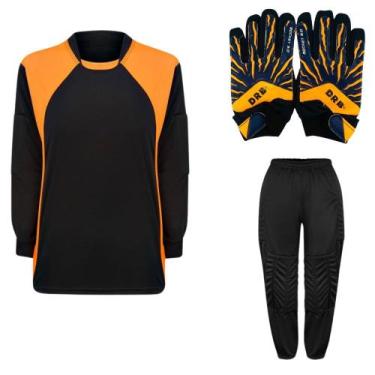 Imagem de Kit de Goleiro Infantil Camisa + Calça Acolchoada + Luva  - TRB, Preto