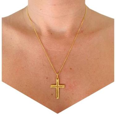 Imagem de Corrente com Cruz Crucifixo 45 cm Banhado a Ouro 18k - Dinis Joias