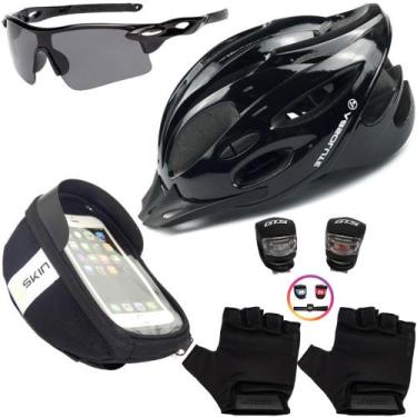 Imagem de Capacete Bike Ciclismo + Porta Celular + Pisca + Óculos + Luvas - Tsw,
