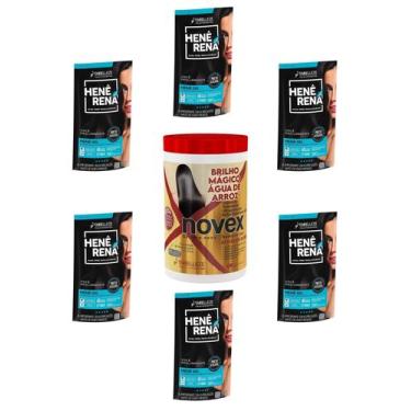 Imagem de Hene Em Gel Rena Preto Azulado 06x180gr Pouch+Brilho Magico Agua Arroz